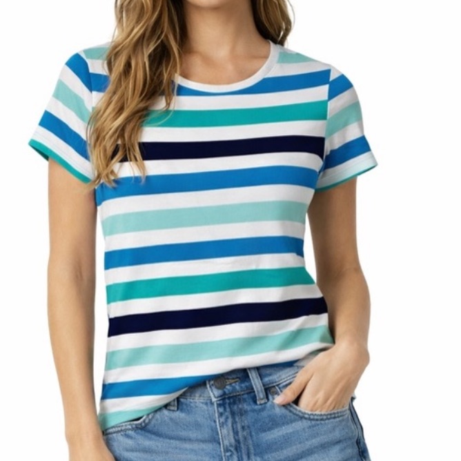 St. John’s Bay Women’s Striped Short Sleeve T-Shirt Size Small 100% Cotton